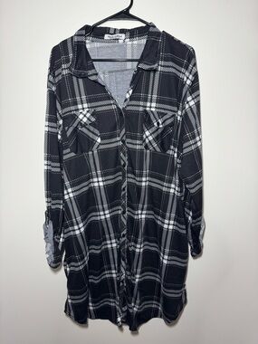 EUC White Mark Black & White Plaid Button Up Long Sleeve Collared Dress Size 3X